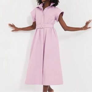 XL - Tuckernuck Chloe Dress - Lilac - Button down collared belted dress